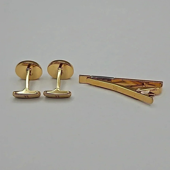 Givenchy Gold Tone Chevron Cufflink and Tie Bar Set - Picture 2 of 4